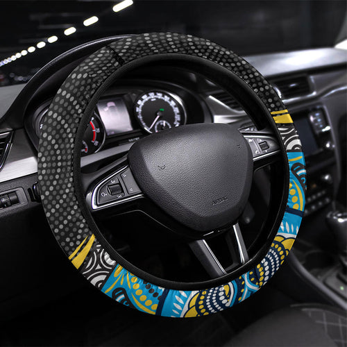 Gold Coast Titans Steering Wheel Cover The Scream of Lightning Eyes - Indigenous Dot Ripping Effect