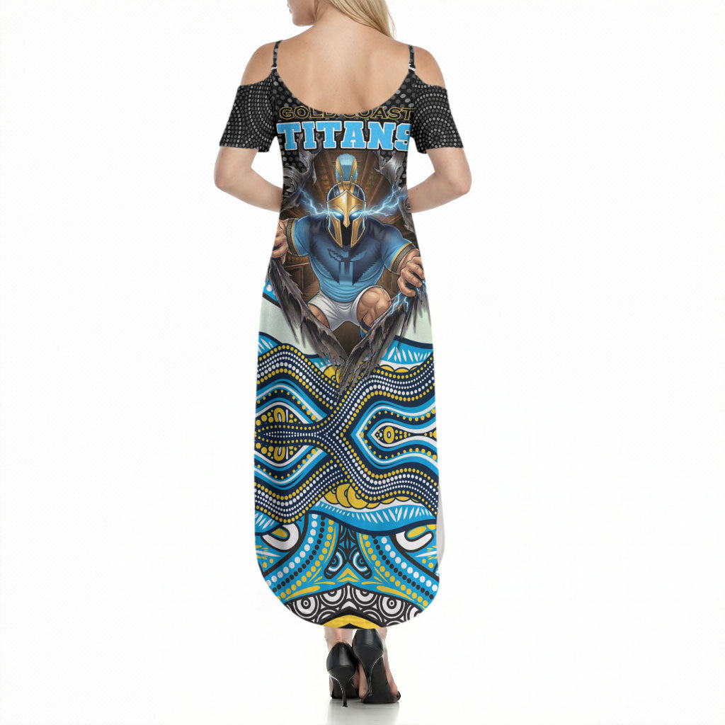 Gold Coast Titans Summer Maxi Dress The Scream of Lightning Eyes - Indigenous Dot Ripping Effect