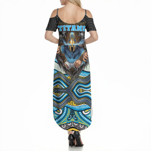 Gold Coast Titans Summer Maxi Dress The Scream of Lightning Eyes - Indigenous Dot Ripping Effect