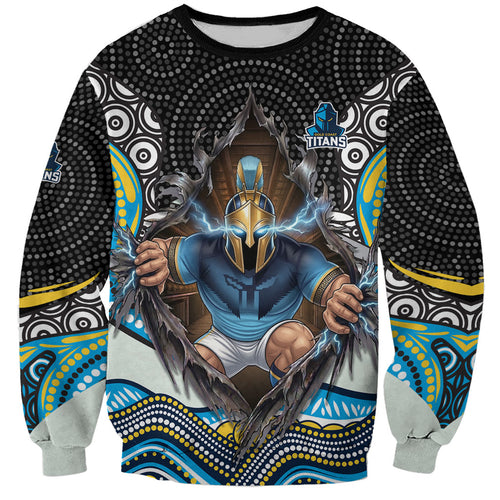 Gold Coast Titans Sweatshirt The Scream of Lightning Eyes - Indigenous Dot Ripping Effect