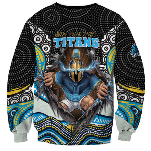 Gold Coast Titans Sweatshirt The Scream of Lightning Eyes - Indigenous Dot Ripping Effect