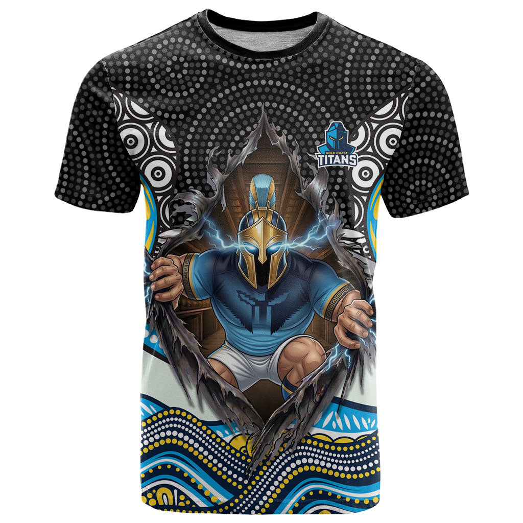 Gold Coast Titans T Shirt The Scream of Lightning Eyes - Indigenous Dot Ripping Effect