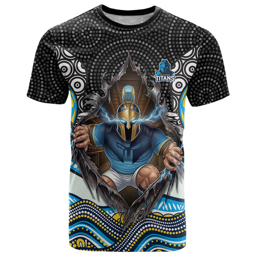 Gold Coast Titans T Shirt The Scream of Lightning Eyes - Indigenous Dot Ripping Effect