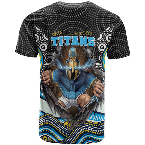 Gold Coast Titans T Shirt The Scream of Lightning Eyes - Indigenous Dot Ripping Effect