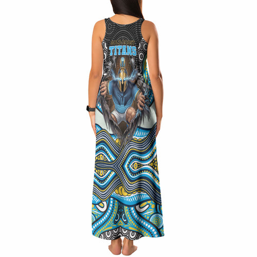 Gold Coast Titans Tank Maxi Dress The Scream of Lightning Eyes - Indigenous Dot Ripping Effect
