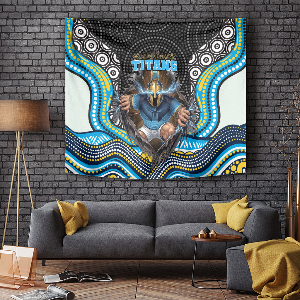 Gold Coast Titans Tapestry The Scream of Lightning Eyes - Indigenous Dot Ripping Effect