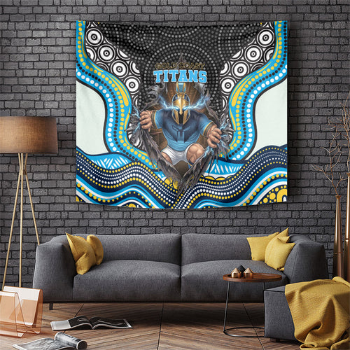 Gold Coast Titans Tapestry The Scream of Lightning Eyes - Indigenous Dot Ripping Effect