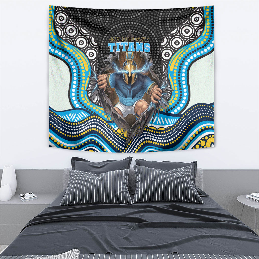 Gold Coast Titans Tapestry The Scream of Lightning Eyes - Indigenous Dot Ripping Effect