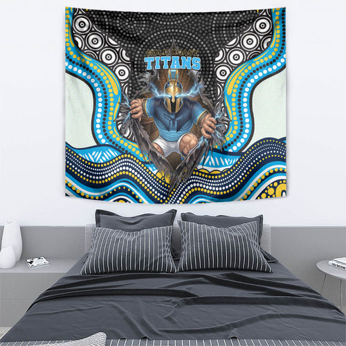 Gold Coast Titans Tapestry The Scream of Lightning Eyes - Indigenous Dot Ripping Effect