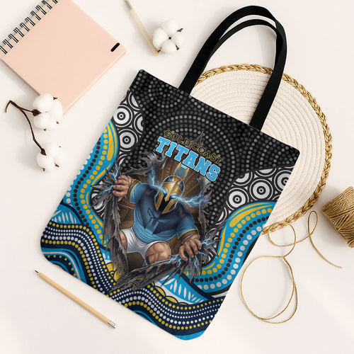 Gold Coast Titans Tote Bag The Scream of Lightning Eyes - Indigenous Dot Ripping Effect