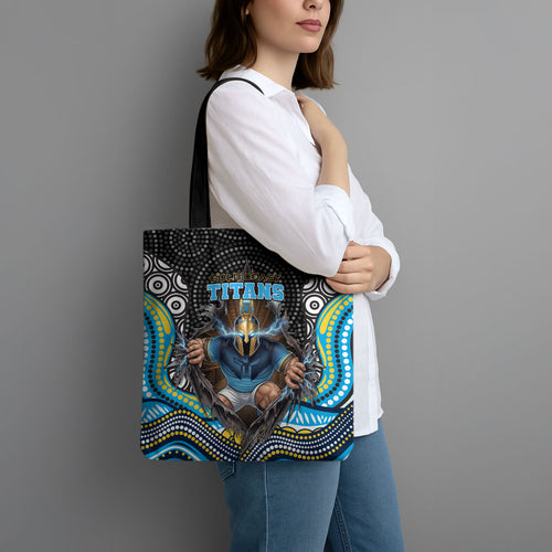 Gold Coast Titans Tote Bag The Scream of Lightning Eyes - Indigenous Dot Ripping Effect