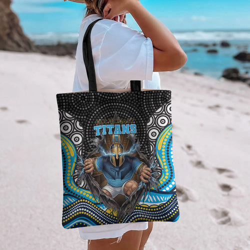Gold Coast Titans Tote Bag The Scream of Lightning Eyes - Indigenous Dot Ripping Effect