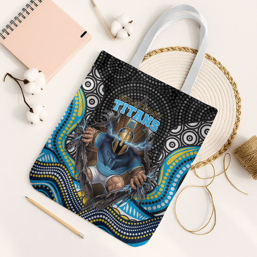 Gold Coast Titans Tote Bag The Scream of Lightning Eyes - Indigenous Dot Ripping Effect