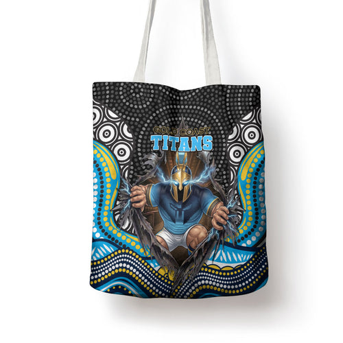 Gold Coast Titans Tote Bag The Scream of Lightning Eyes - Indigenous Dot Ripping Effect