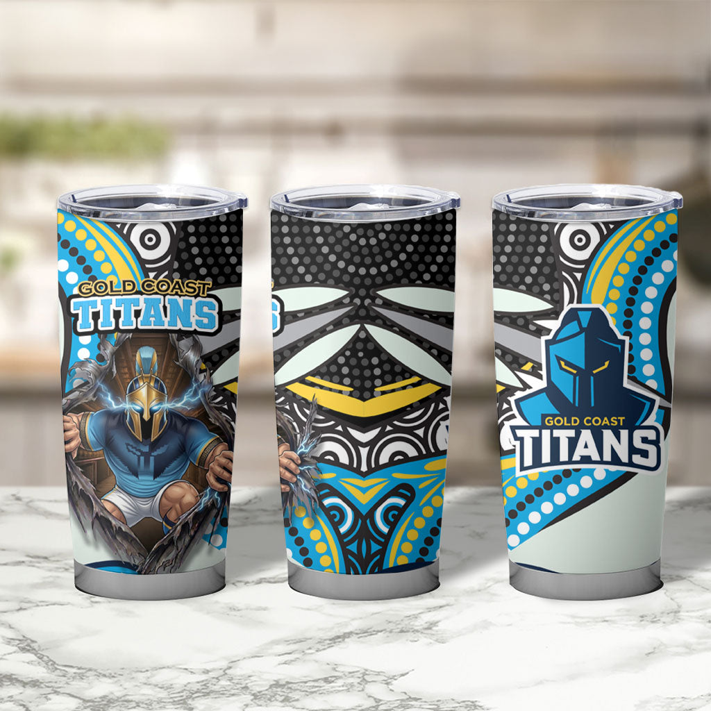 Gold Coast Titans Tumbler Cup The Scream of Lightning Eyes - Indigenous Dot Ripping Effect