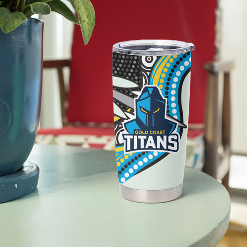 Gold Coast Titans Tumbler Cup The Scream of Lightning Eyes - Indigenous Dot Ripping Effect