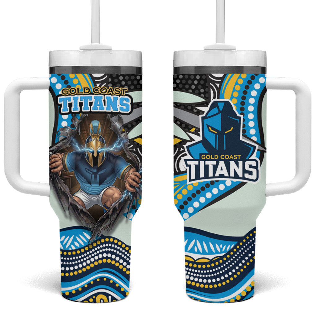 Gold Coast Titans Tumbler With Handle The Scream of Lightning Eyes - Indigenous Dot Ripping Effect