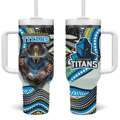 Gold Coast Titans Tumbler With Handle The Scream of Lightning Eyes - Indigenous Dot Ripping Effect
