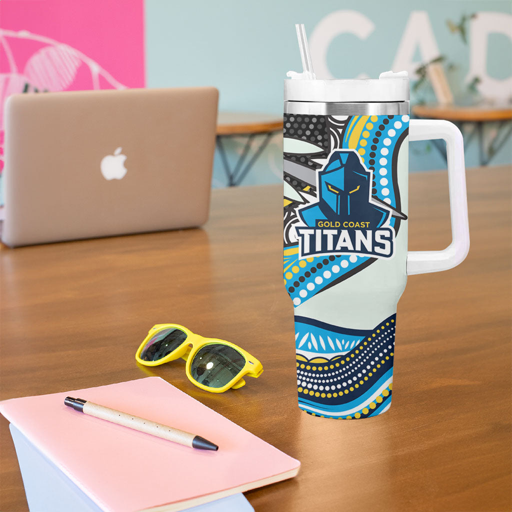 Gold Coast Titans Tumbler With Handle The Scream of Lightning Eyes - Indigenous Dot Ripping Effect