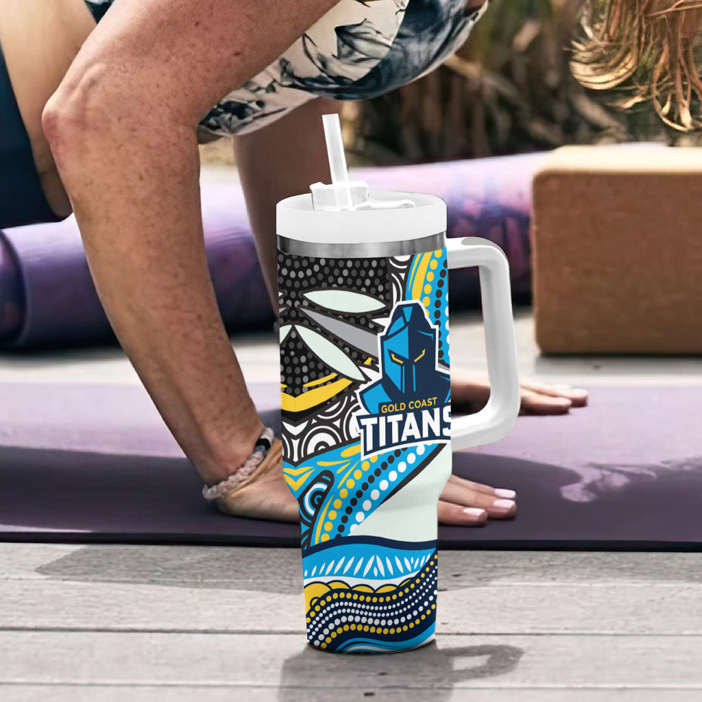 Gold Coast Titans Tumbler With Handle The Scream of Lightning Eyes - Indigenous Dot Ripping Effect