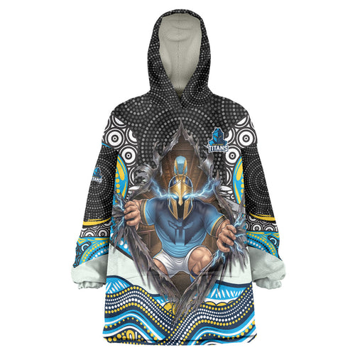 Gold Coast Titans Wearable Blanket Hoodie The Scream of Lightning Eyes - Indigenous Dot Ripping Effect