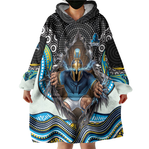 Gold Coast Titans Wearable Blanket Hoodie The Scream of Lightning Eyes - Indigenous Dot Ripping Effect
