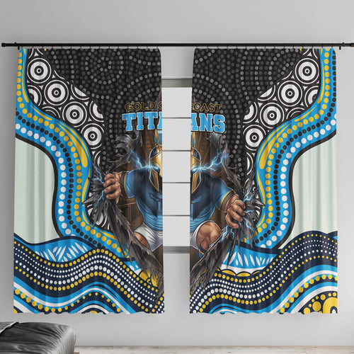 Gold Coast Titans Window Curtain The Scream of Lightning Eyes - Indigenous Dot Ripping Effect