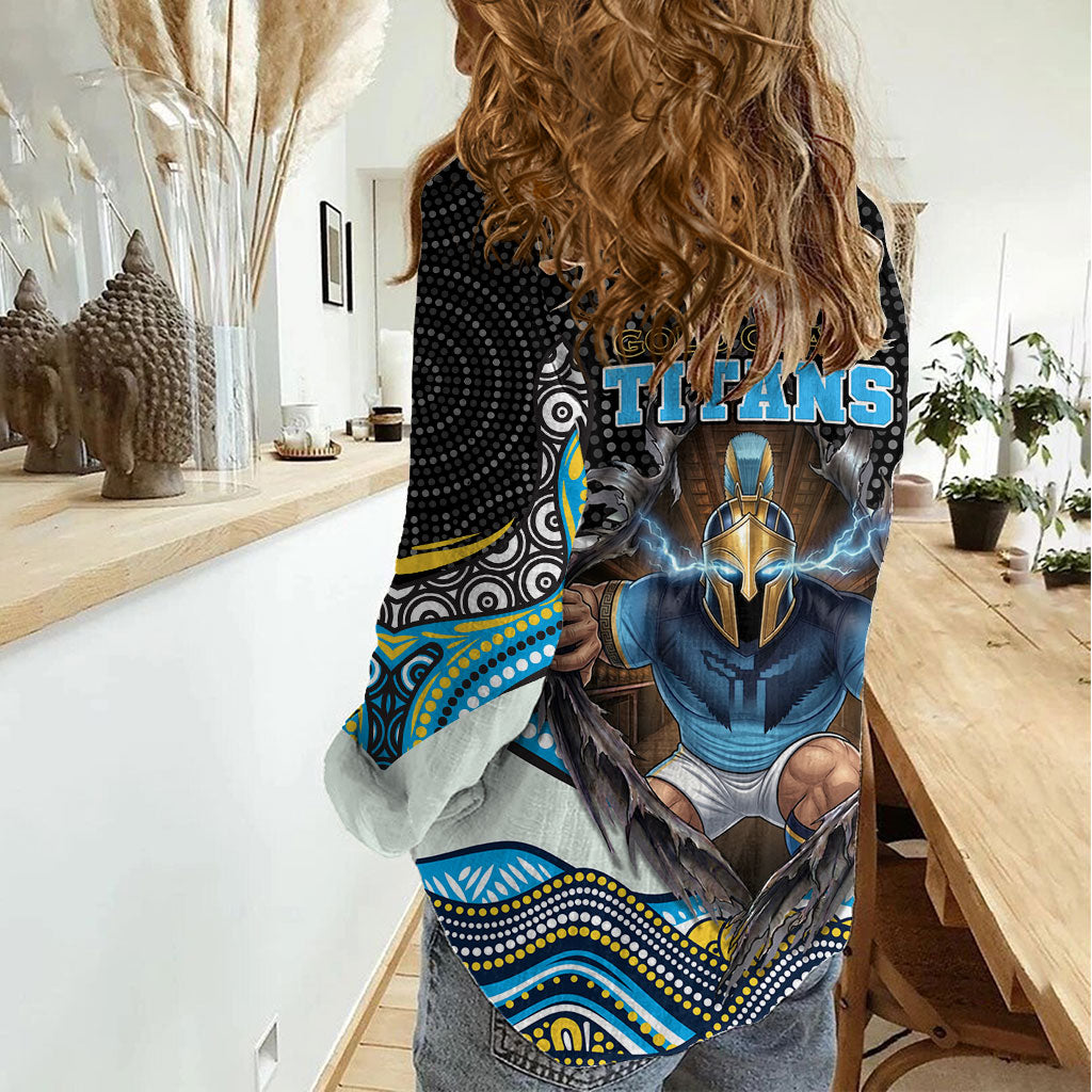 Gold Coast Titans Women Casual Shirt The Scream of Lightning Eyes - Indigenous Dot Ripping Effect