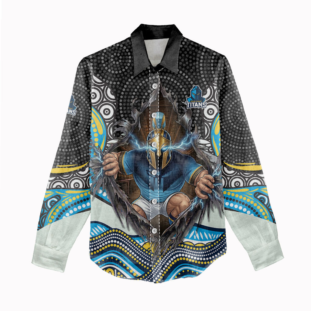 Gold Coast Titans Women Casual Shirt The Scream of Lightning Eyes - Indigenous Dot Ripping Effect