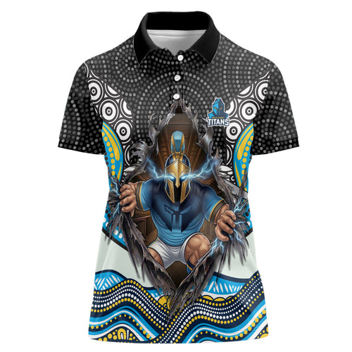 Gold Coast Titans Women Polo Shirt The Scream of Lightning Eyes - Indigenous Dot Ripping Effect