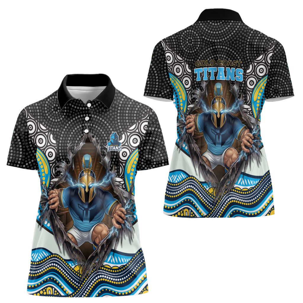 Gold Coast Titans Women Polo Shirt The Scream of Lightning Eyes - Indigenous Dot Ripping Effect