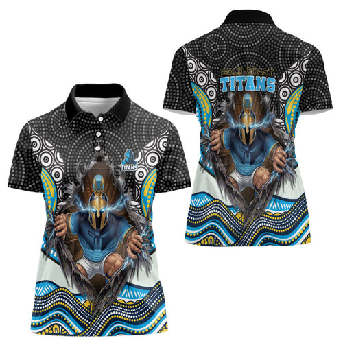 Gold Coast Titans Women Polo Shirt The Scream of Lightning Eyes - Indigenous Dot Ripping Effect