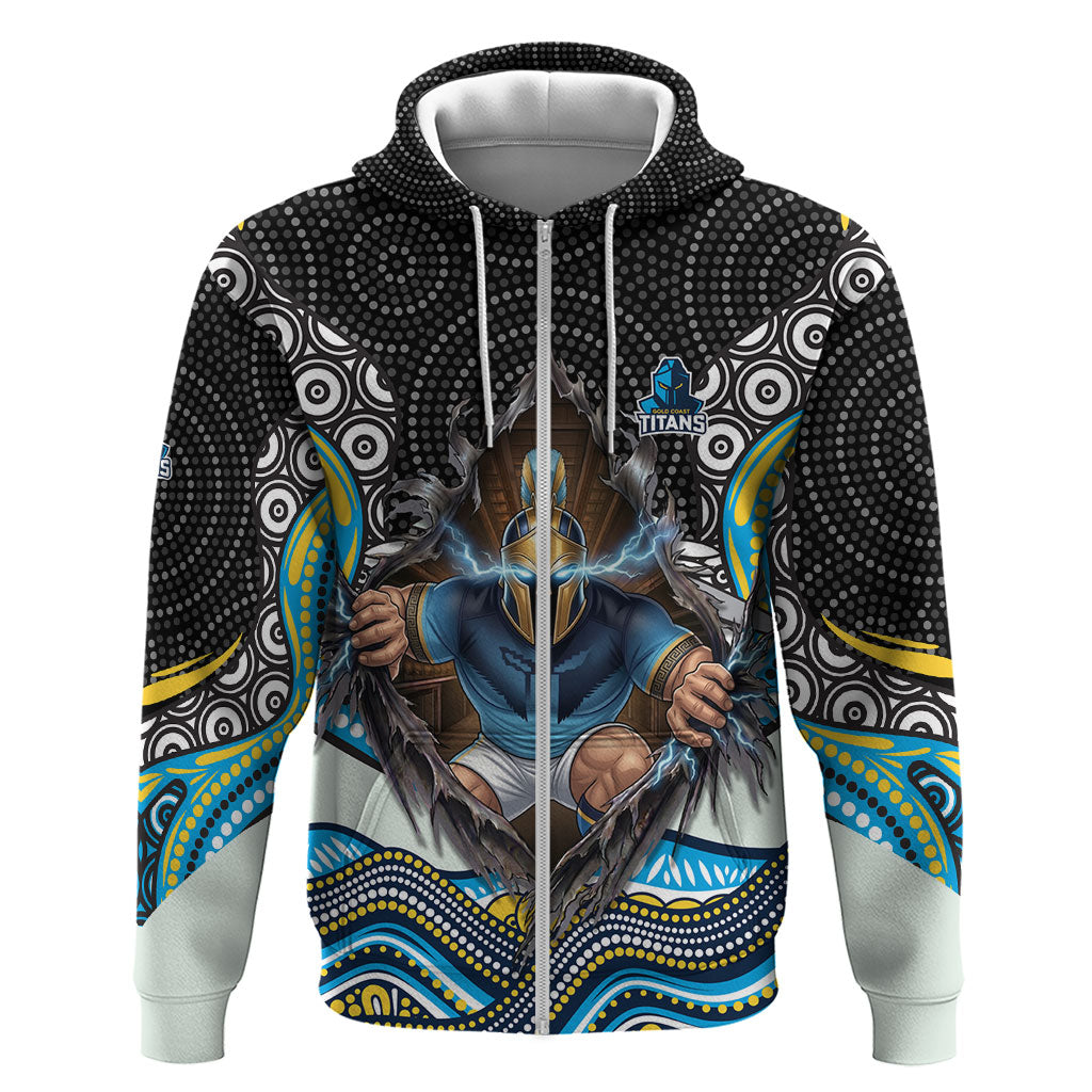 Gold Coast Titans Zip Hoodie The Scream of Lightning Eyes - Indigenous Dot Ripping Effect