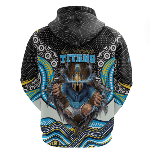 Gold Coast Titans Zip Hoodie The Scream of Lightning Eyes - Indigenous Dot Ripping Effect