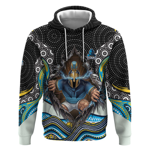 Gold Coast Titans Zip Hoodie The Scream of Lightning Eyes - Indigenous Dot Ripping Effect