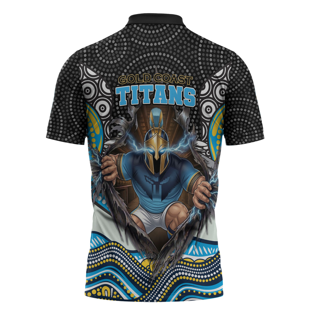 Gold Coast Titans Zipper Polo Shirt The Scream of Lightning Eyes - Indigenous Dot Ripping Effect