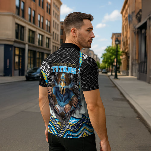 Gold Coast Titans Zipper Polo Shirt The Scream of Lightning Eyes - Indigenous Dot Ripping Effect