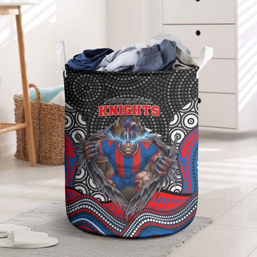 Newcastle Knights Laundry Basket The Scream of Lightning Eyes - Indigenous Dot Ripping Effect