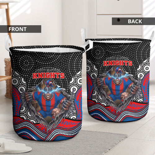 Newcastle Knights Laundry Basket The Scream of Lightning Eyes - Indigenous Dot Ripping Effect