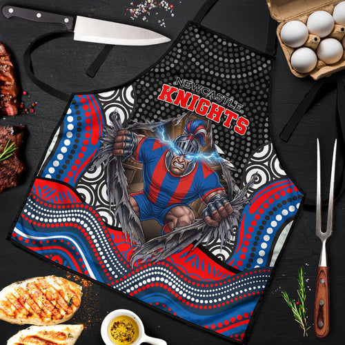 Newcastle Knights Apron The Scream of Lightning Eyes - Indigenous Dot Ripping Effect