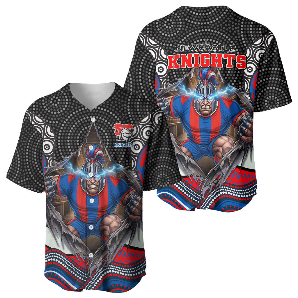 Newcastle Knights Baseball Jersey The Scream of Lightning Eyes - Indigenous Dot Ripping Effect