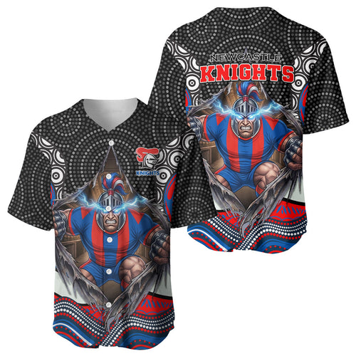 Newcastle Knights Baseball Jersey The Scream of Lightning Eyes - Indigenous Dot Ripping Effect