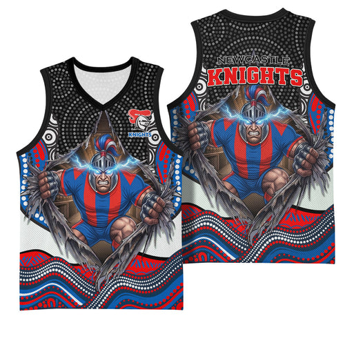 Newcastle Knights Basketball Jersey The Scream of Lightning Eyes - Indigenous Dot Ripping Effect