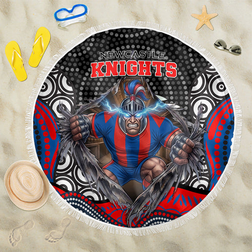 Newcastle Knights Beach Blanket The Scream of Lightning Eyes - Indigenous Dot Ripping Effect