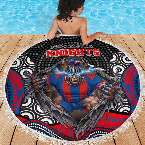 Newcastle Knights Beach Blanket The Scream of Lightning Eyes - Indigenous Dot Ripping Effect