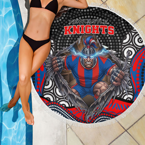 Newcastle Knights Beach Blanket The Scream of Lightning Eyes - Indigenous Dot Ripping Effect