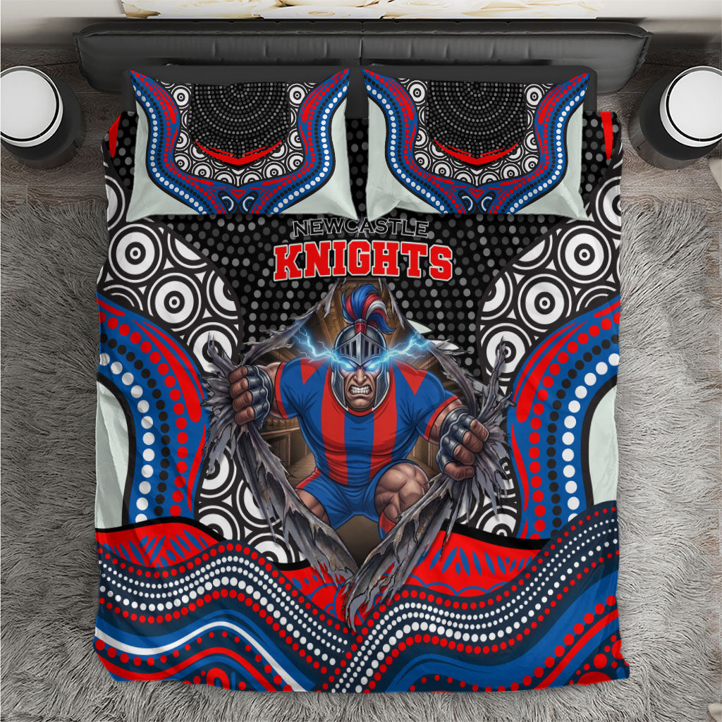 Newcastle Knights Bedding Set The Scream of Lightning Eyes - Indigenous Dot Ripping Effect