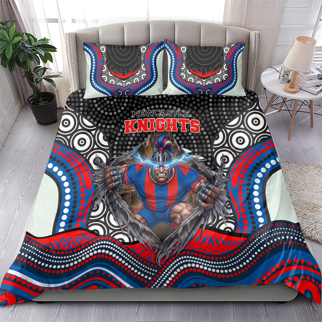 Newcastle Knights Bedding Set The Scream of Lightning Eyes - Indigenous Dot Ripping Effect