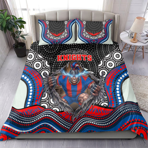 Newcastle Knights Bedding Set The Scream of Lightning Eyes - Indigenous Dot Ripping Effect