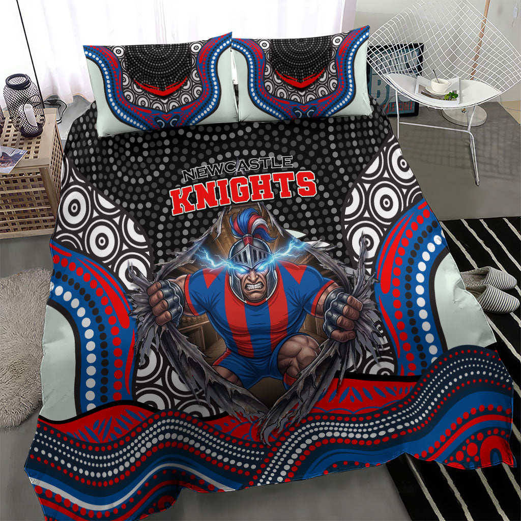 Newcastle Knights Bedding Set The Scream of Lightning Eyes - Indigenous Dot Ripping Effect
